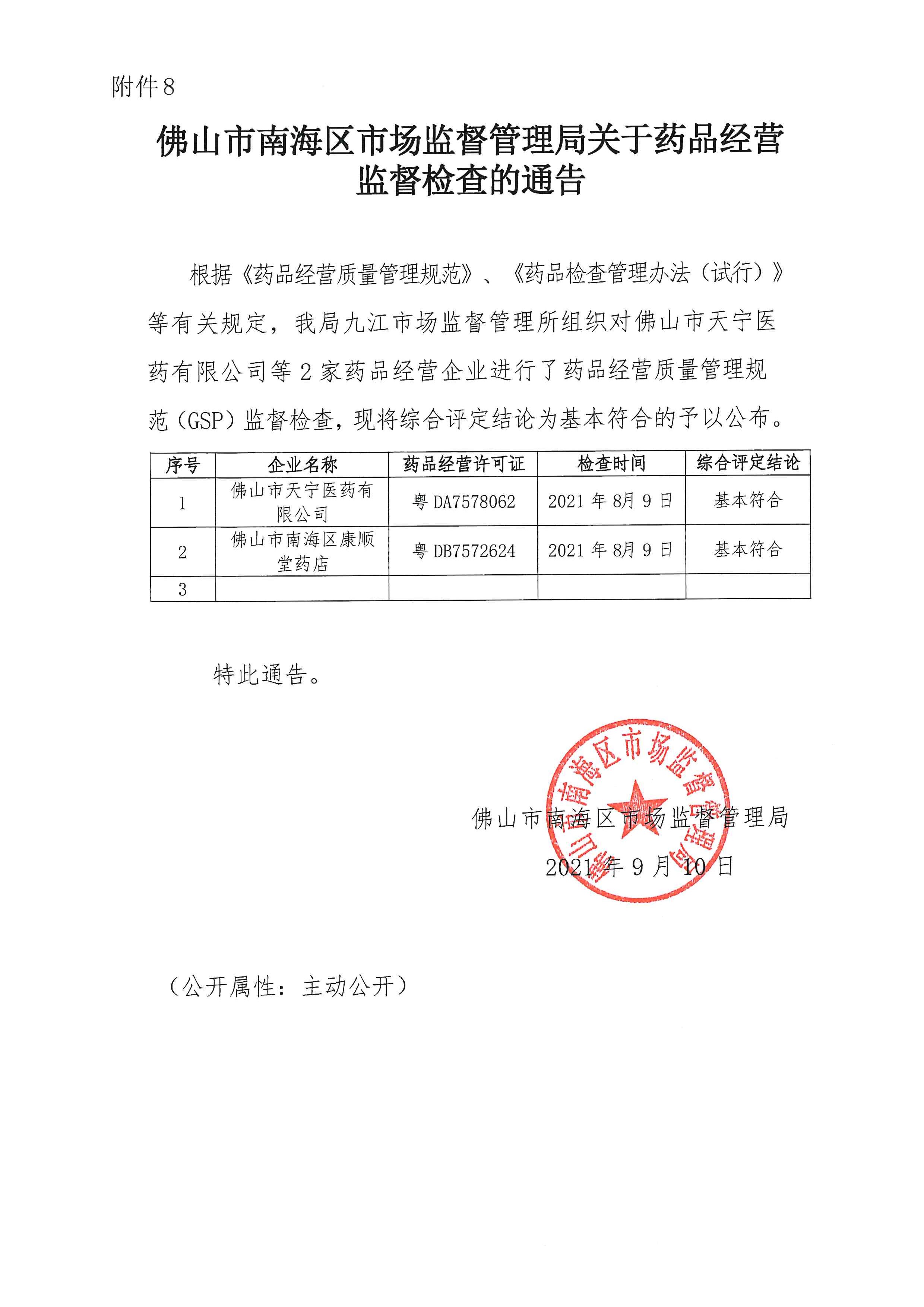 佛山市南海區(qū)市場(chǎng)監(jiān)督管理局關(guān)于藥品經(jīng)營(yíng)監(jiān)督檢查的通告（九江）.jpg